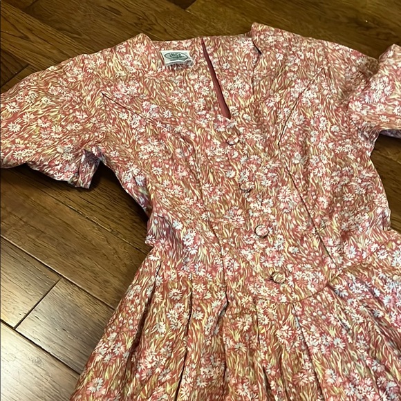 Laura Ashley vintage midi Floral Pink cotton Short sleeve Dress size 4 - Picture 6 of 12